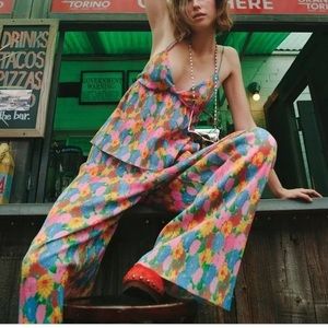 Zara Pleated Floral Spaghetti Strap Top — Size M